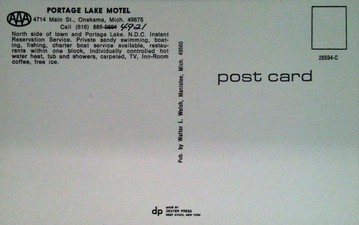 Portage Lake Motel (Wissners Motel, Sprengers Lakeview Motel) - Vintage Postcard (newer photo)